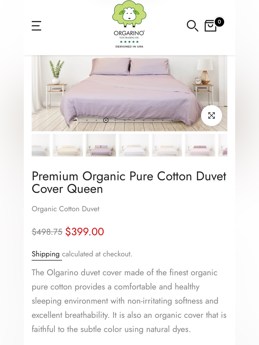 NWT Orgarino Queen Duvet 100% organic cotton Sateen luxury Bedding Collection
